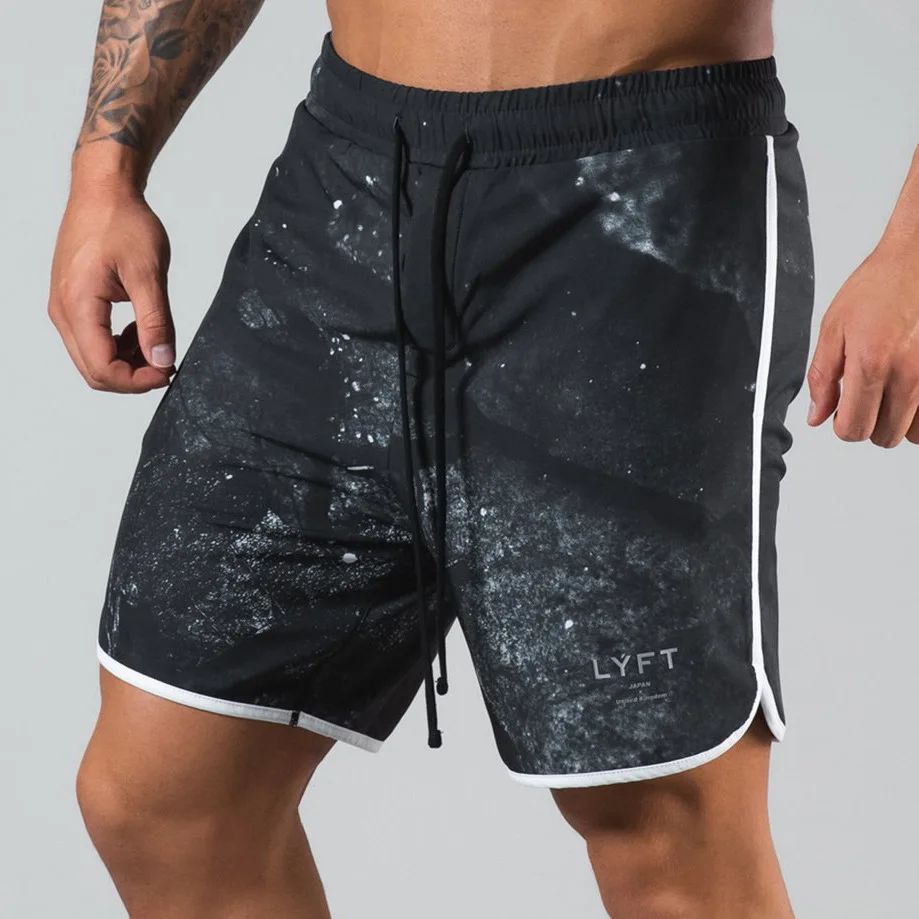 

2021 Lyft Summer Muscle Fitness High Street Fashion Air Breast Sports Button Sevens Slip Speed Dry Grey Solid Men's Shorts