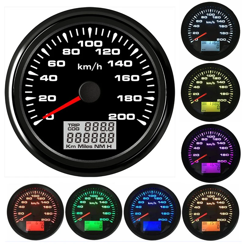 7 цветов с подсветкой цифровой GPS измеритель скорости 200 км/ч для лодки морской