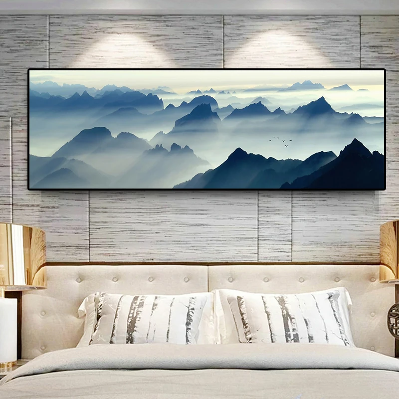 Новый современный настенный китайский арт пейзаж горы плакат Wall Art Для Гостиная