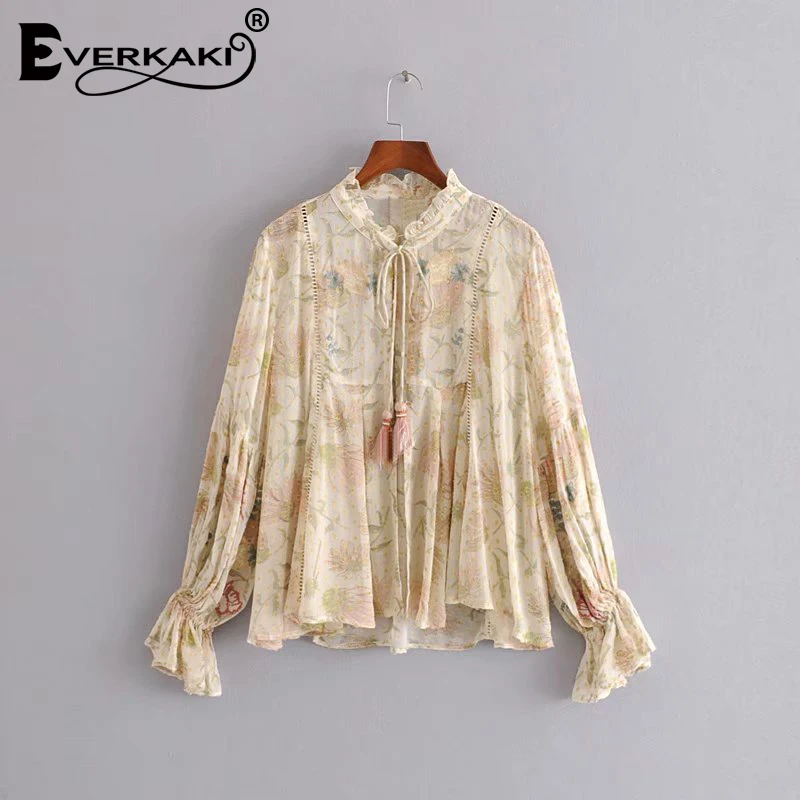 Everkaki Boho Цветочная блузка с принтом топы женские рубашки шифоновые блузки