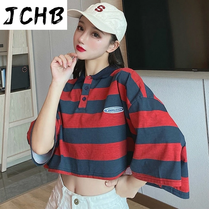 

2021 Japan Striped t Shirt Short Sleeve Streetwear Clothes Women Clothing Tops Korean Summer New O-neck Preppy Tshirt