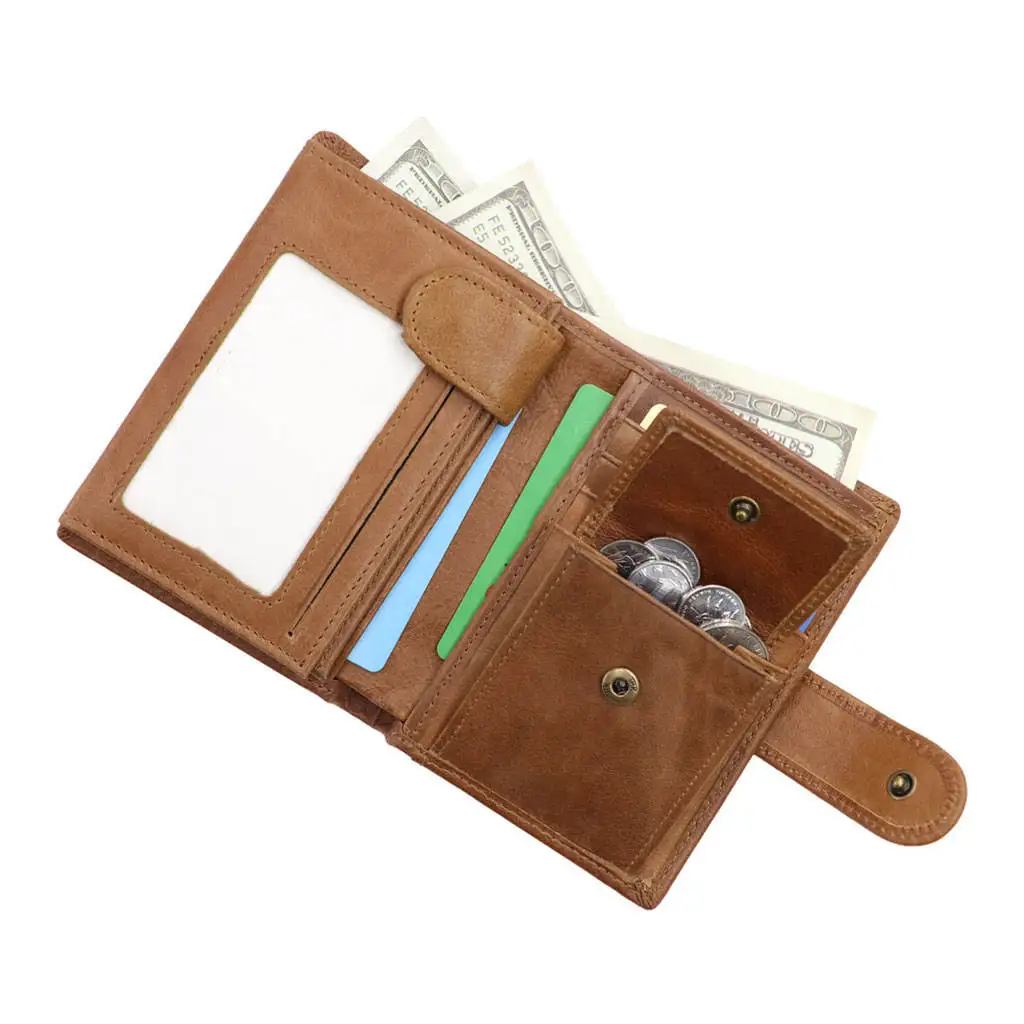 

Leather Wallet for Mens Purses Coin Stylish Trifold Gift Holder Pocket Handmade Card Trifold Wallet Zip Coin Pocket Purse Mens