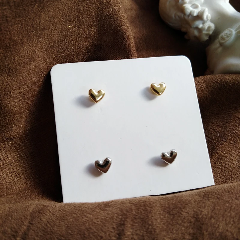 

S925 needle Small Cute Stud Earrings Delicate Jewelry Metal Alloy Smooth Surface Shiny Heart Earrings For Girl Student Gifts