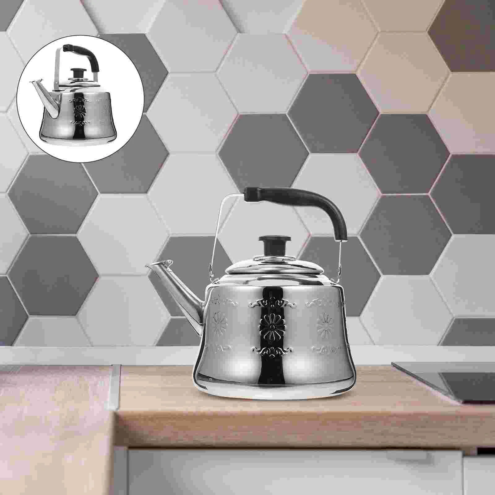 

1 шт. прочный чайник из нержавеющей стали, домашний чайник со свистком с ручкой (серебристый)