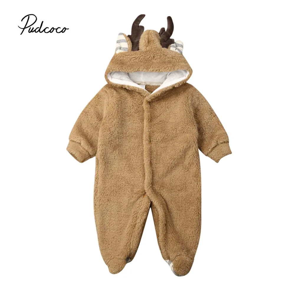 Зимняя теплая одежда для малышей комбинезон с капюшоном новорожденных мальчиков