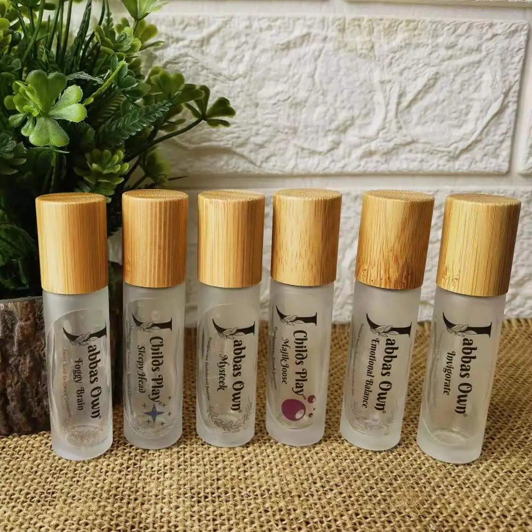 10ML Doterra Glass Essential Oil Roll On Perfume Bottles,DIY Perfume Refillable Containers Bamboo Cap, Bamboo Roller On Bottle