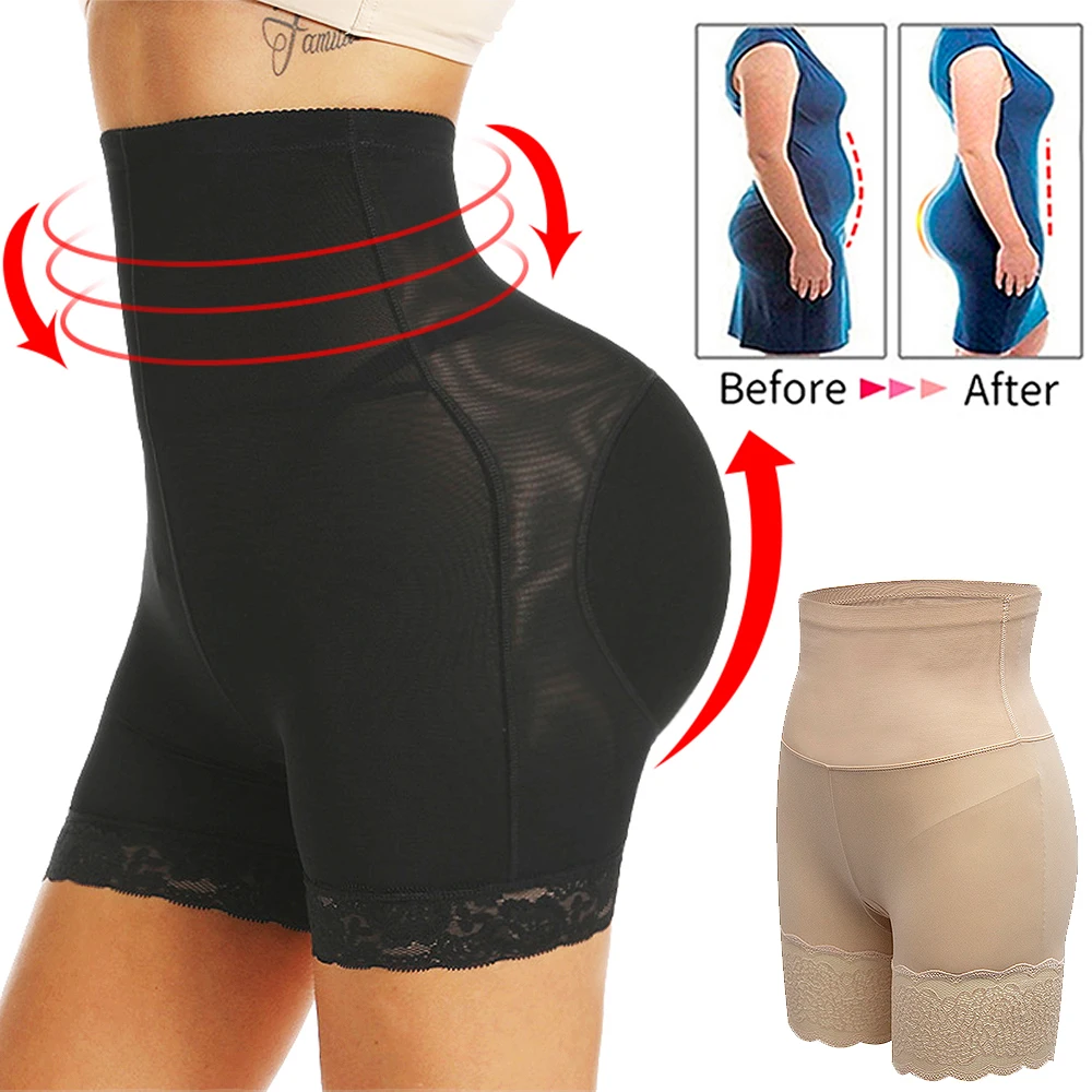 

Women Padded Butt Lifter Body Shaper Tummy Control Panties High Waist Lace Boyshort Pad Shorts Hip Enhancer Shapewear