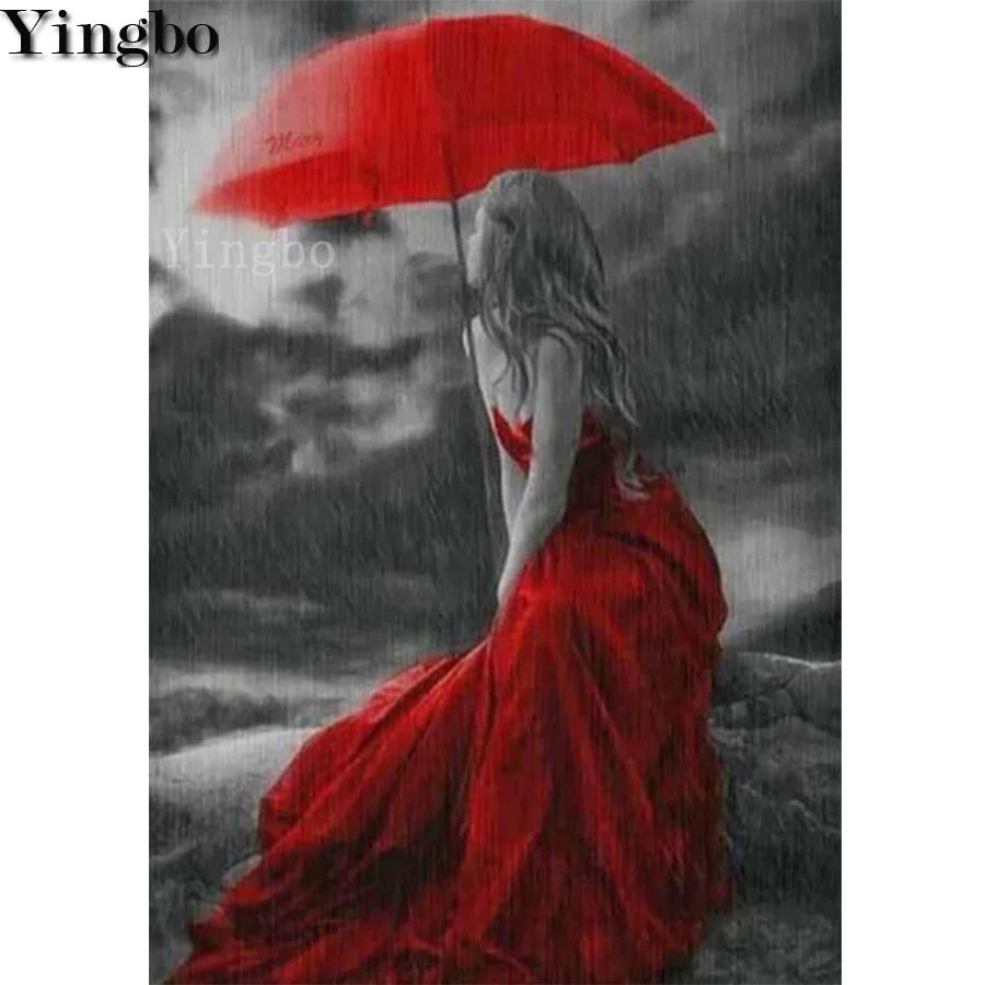 Новинка стразы вышивка крестиком красный зонт для девочек 5D алмазная живопись