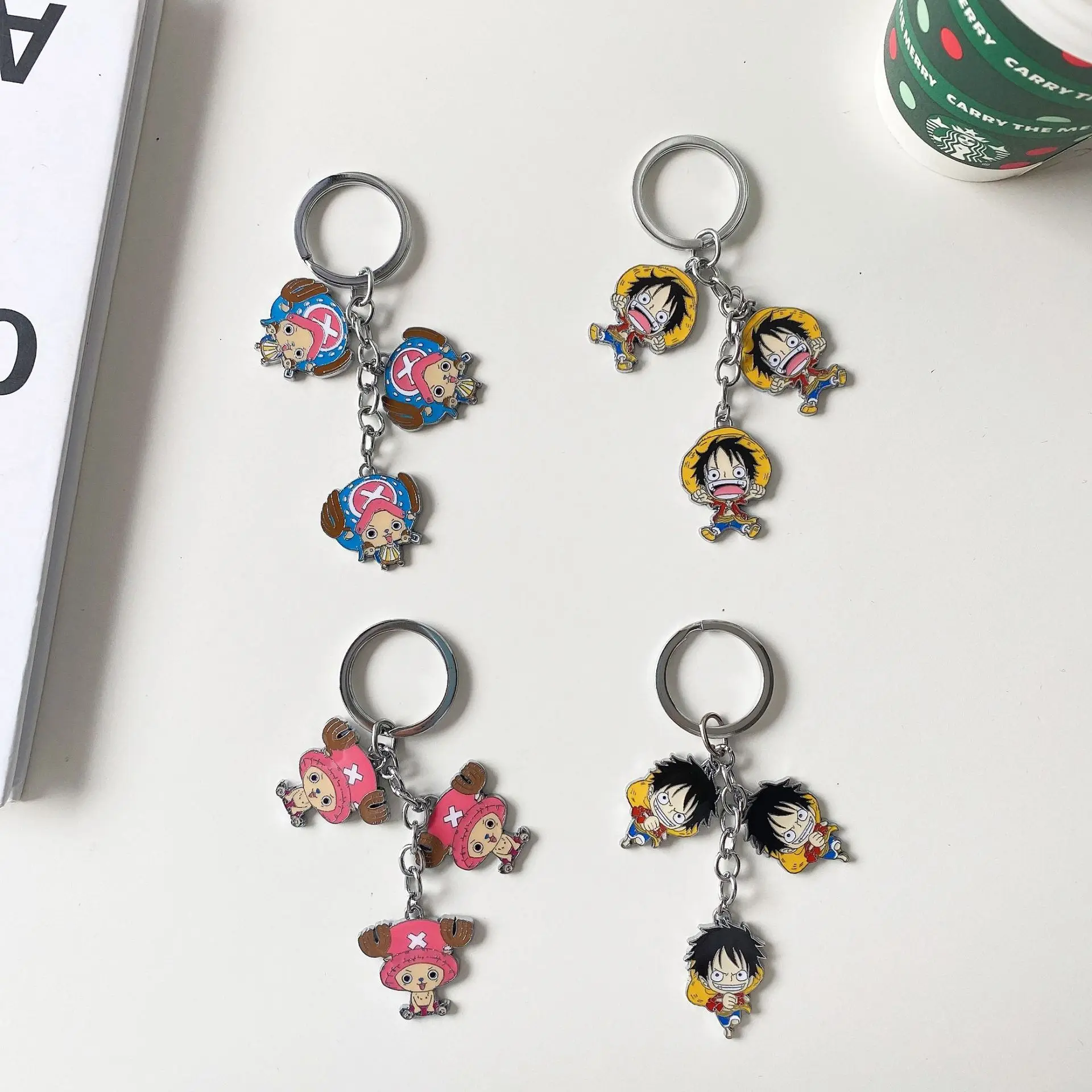 

New Anime ONE PIECE Monkey D Luffy Cosplay Accessories Key chain Chopper Doll Symbol Keychain Metal Pendant Key ring Props