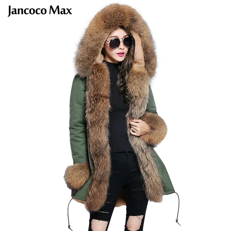 Jancoco Max зимняя Модная парка с воротником из натурального меха енота пальто