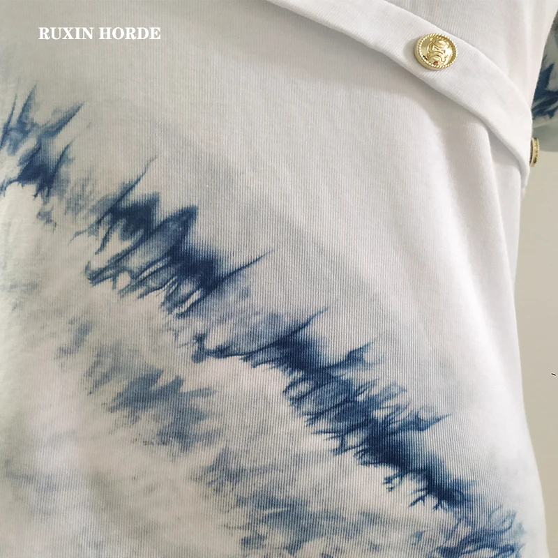 

Off-The-Shoulder Summer Knitted Shirt Exclusive Intangible Cultural Heritage Blue Natural Gradient Personalized Customization