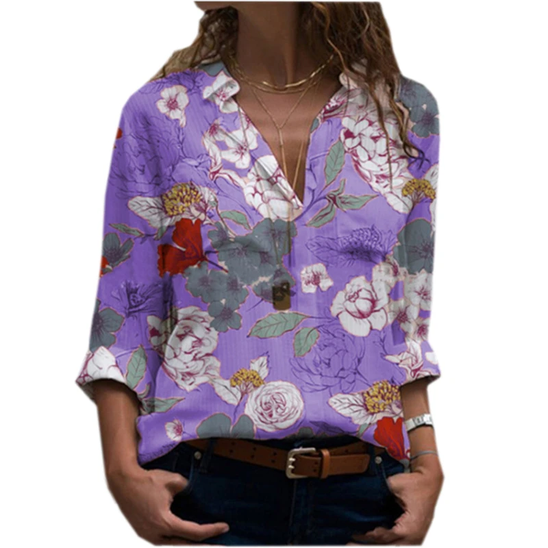 New shirt casual large size all-match women's shirt temperament long-sleeved shirt printed top ladies blouse women  shirt