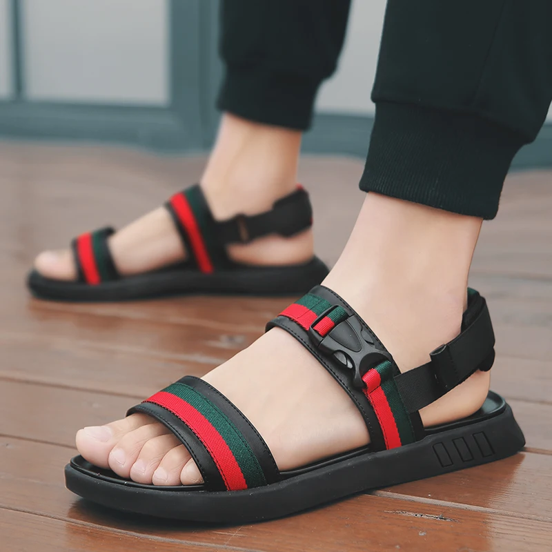 Дизайнерские повседневные мужские сандалии из парусины и натуральной кожи