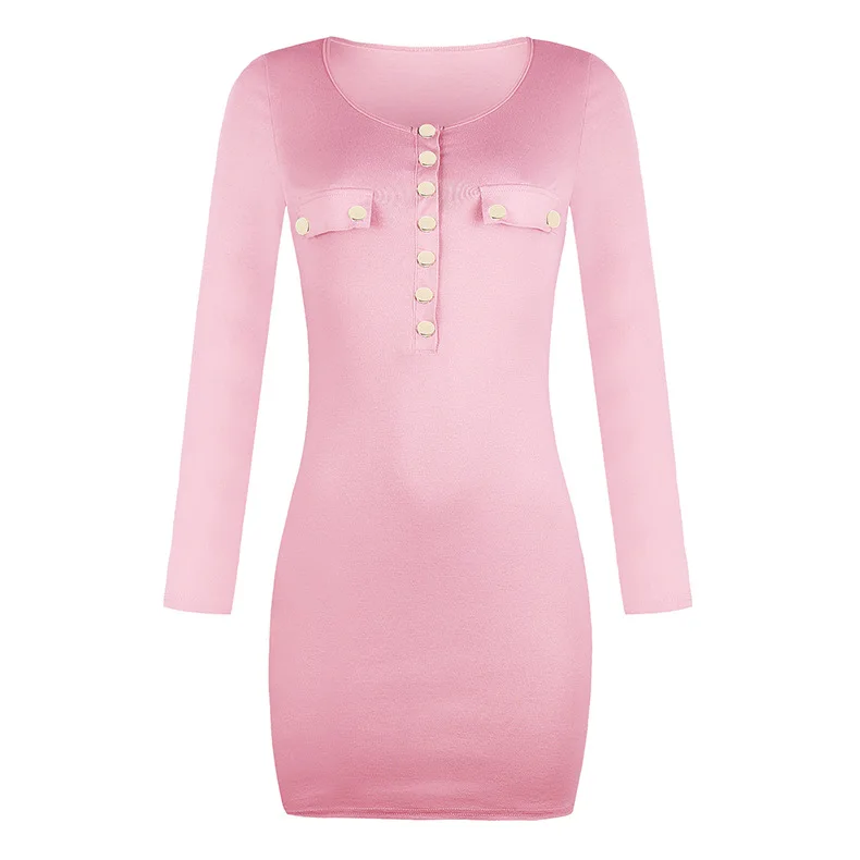 

BacklakeGirls Autumn New Fashion Button Long Sleeve Mini Office Dress Women Bodycon Dress Black Red Pink Khaki Pencil Vestidos