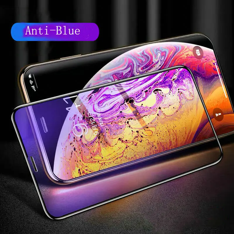 Free Post 50pcs 10D Anti-Blue Light Tempered Glass Screen Film for iPhone 13 12 Pro Max Mini 5.4 6.1 6.7 11 X Xs Xr 8 7 6s Plus