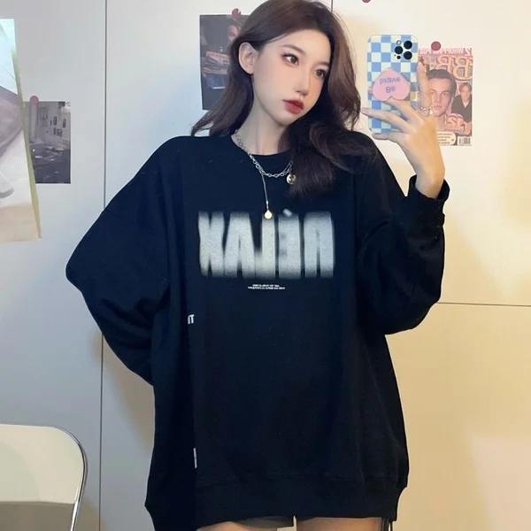 

Korean Style Loose Letter Printed Round Neck