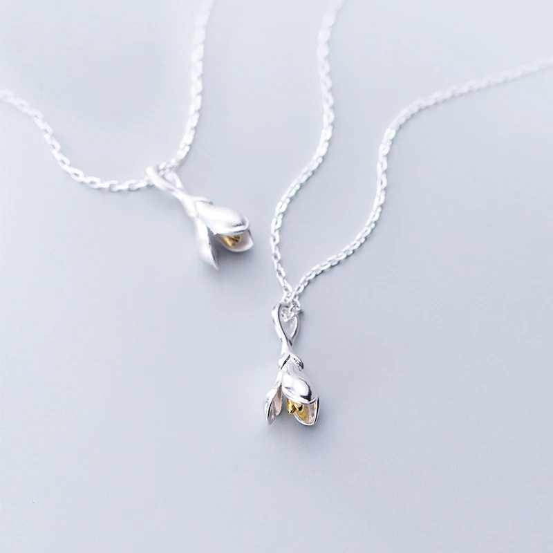 

MloveAcc Fashion Korean Style 925 Sterling Silver Jewelry Small Magnolia Flower Clavicle Chain Fresh and Sweet Pendant Necklace