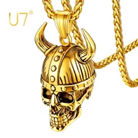 u7 skull pendant chain gothic jewellery odin helmet horn necklace viking talisman necklaces norse accessories amulet gift