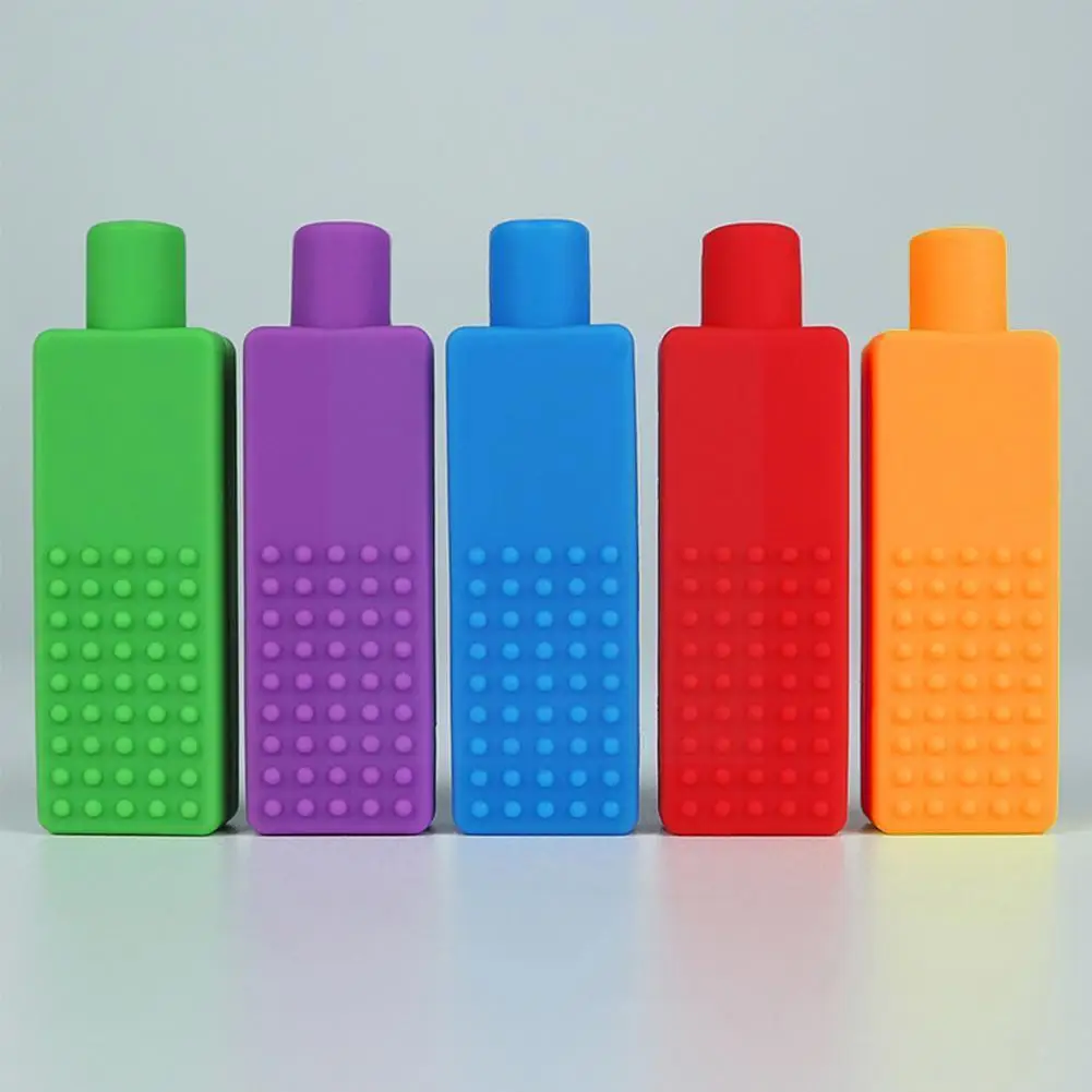 

1Pc Multi-color Sensory Chew Necklace Brick Chewing Pencil Silicone Block Autism For Children Biting Topper With Teether To E5L0