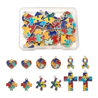 12pcsbox colorful alloy enamel pendants heart cross ribbon round puzzle metal charms for diy necklace bracelet earrings marking