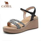 Босоножки женские из верблюжьей кожи, на танкетке, с жемчугом, с пряжкой, элегантная летняя, 2021