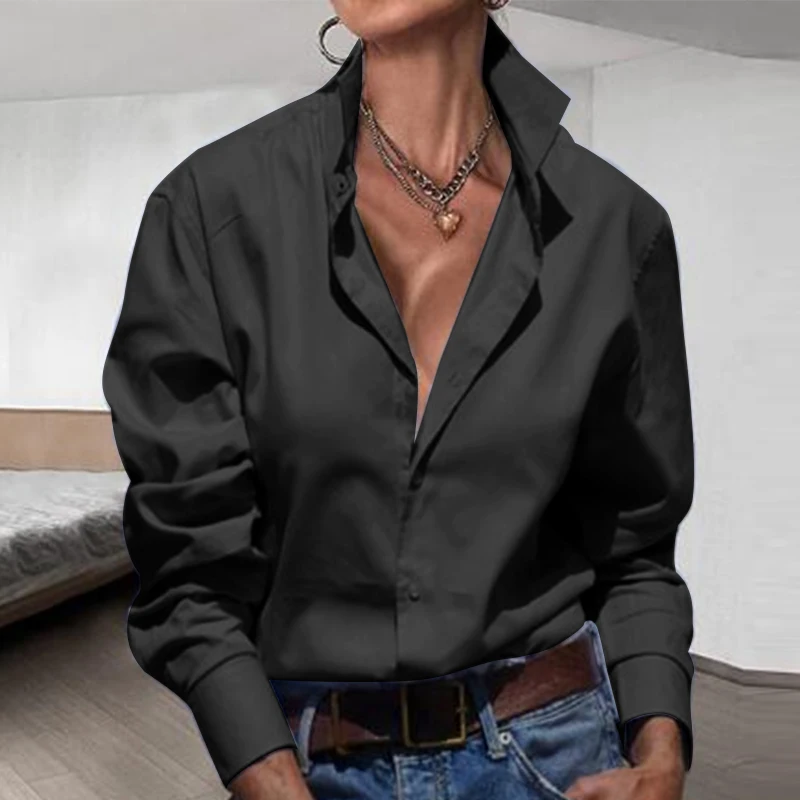 

2022 элегантная женская плиссированная однотонная блузка VONDA с длинным рукавом оверсайз с воротником с лацканами на пуговицах Рубашка Топы ж...