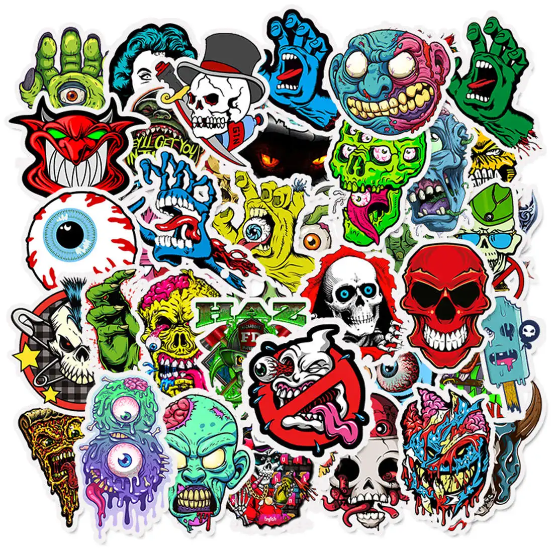 

50pcs Horror Skull Demon Hell Skeleton Mixed Funny Phone Laptop Pad Case Guitar Luggage Skateboard Bike Motorcycle Car Stickers