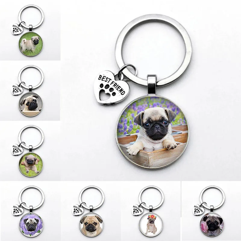 Cute Animal Beagle Pug Dog Glass Cabochon Poodle Teddy Art Picture Glass DIY Handmade Jewelry Keychain Friend Gift