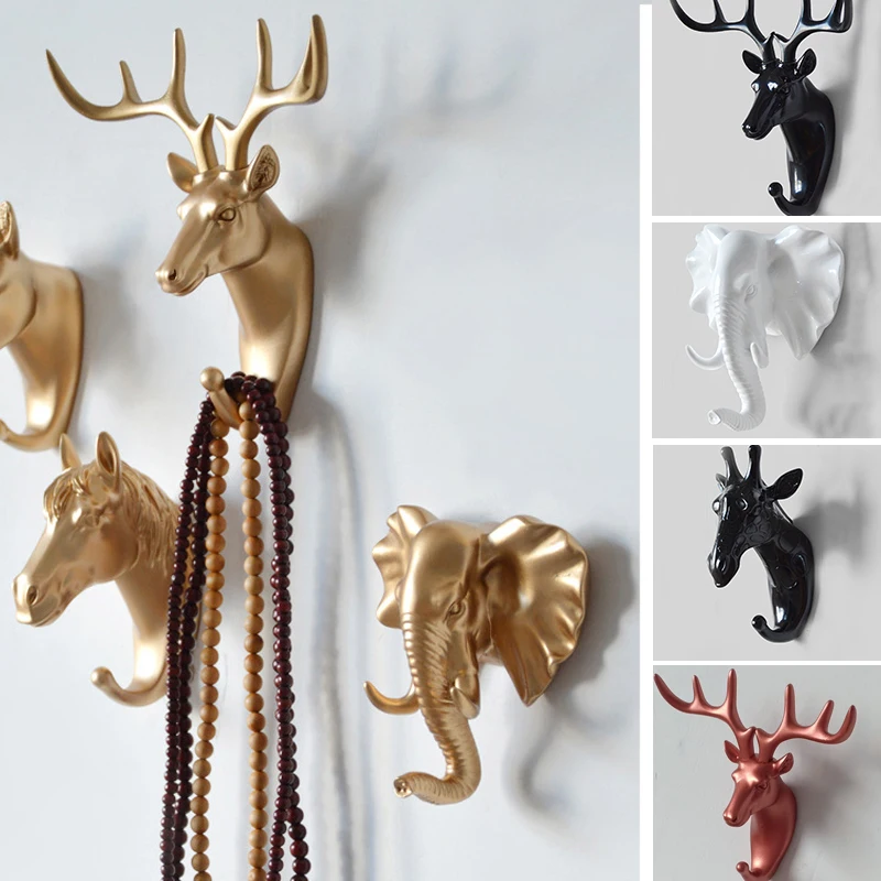 

Animal Hanging Coat Hook Deer Antlers Wall Rack Punch-Free Deer Head Key Hanger Home Storage Self Adhesive Display Wall Racks