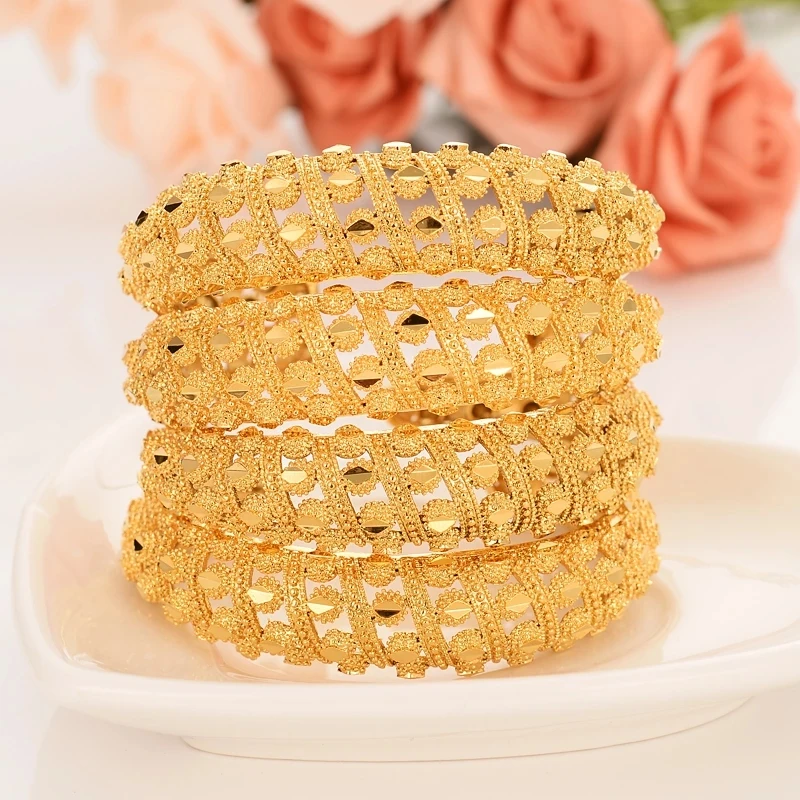

24k Gold Cuff Bangle for Women Gold Dubai Bride Wedding Ethiopian Bracelet Africa Bangle Arab Jewelry Gold Charm Bracelet gifts