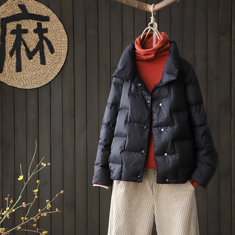 

Новинка 2021, короткие женские пальто на белом утином пуху, свободные светильник ветрозащитные парки, Повседневная пуховая куртка, верхняя од...