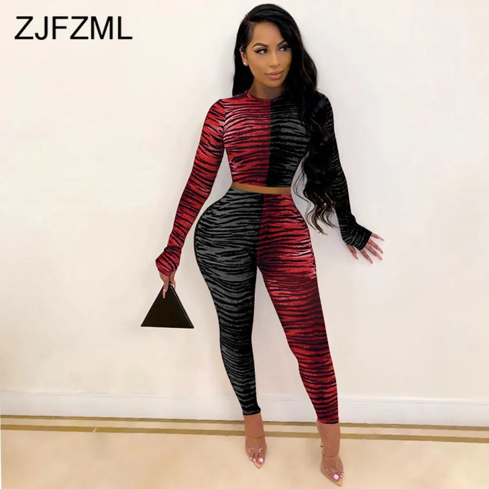 

Женский тренировочный костюм из двух предметов, укороченный Топ с длинным рукавом и полосатым принтом и узкие брюки