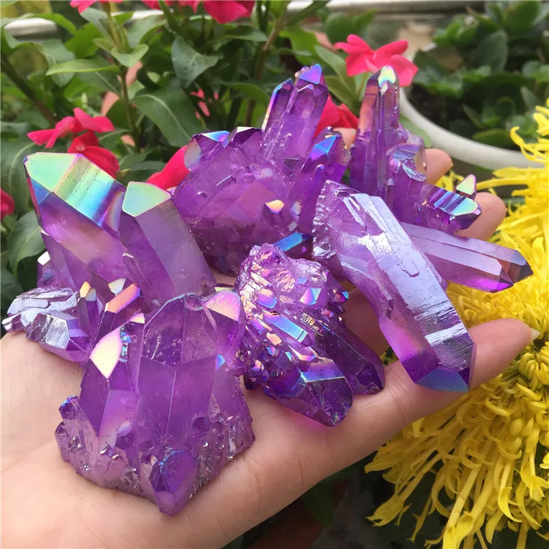 Light purple 1pcs Natural crystal quartz Rare beautiful flame aura quartz crystal cluster Ore Mineral Healing Specimens Random delivery - Цвет: Light purple