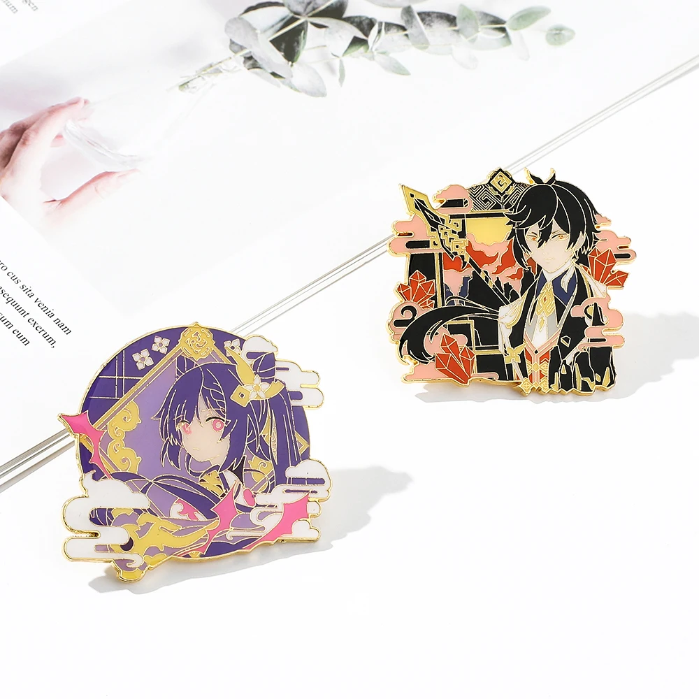 Cartoon Anime Genshin Impact Xiao Barbatos Keqing Brooch Icons Cosplay Prop Denim Jeans Accessories Pin Jewelry Gift for Kids | Украшения и