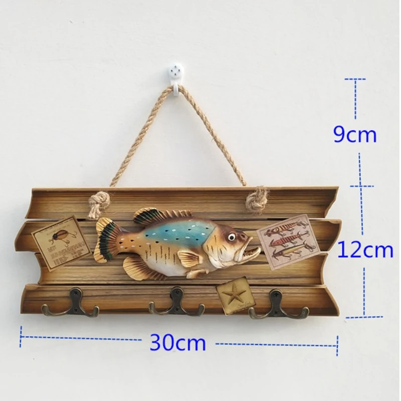 

Mediterranean Vintage Wooden Hanger Clothes Creative Fish Wall Hanging Door Hooks Coat Rack Home Decor Room Furniture
