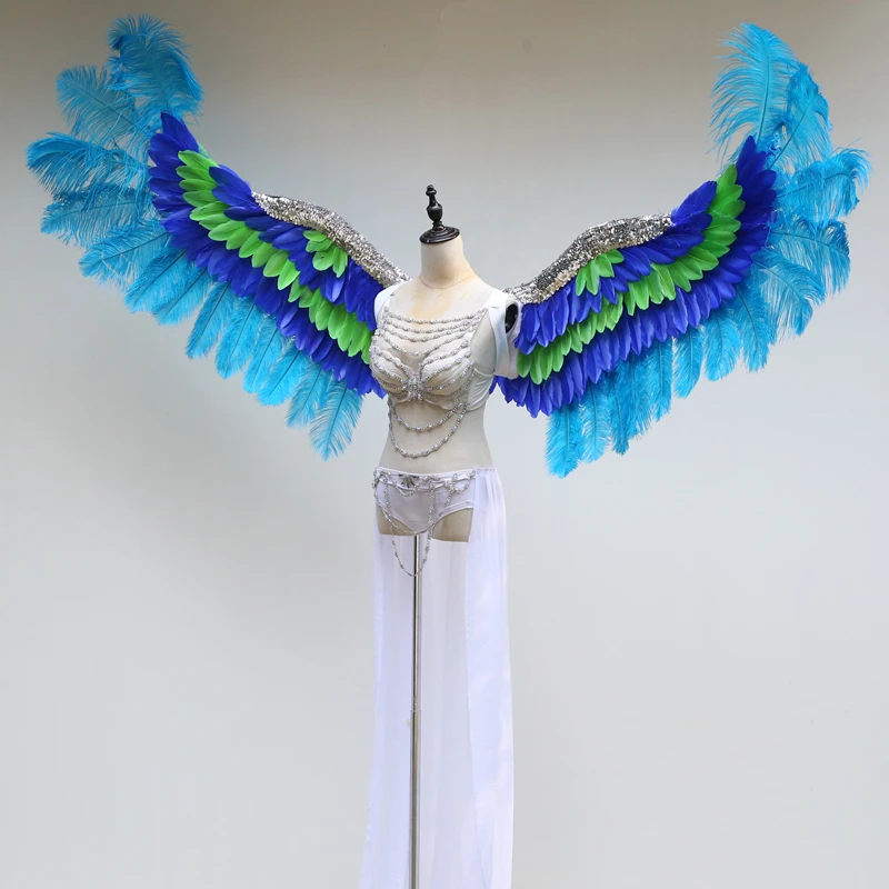 Голубой ангел перо Крылья модный показ фото съемки реквизит золотые крылья EMS