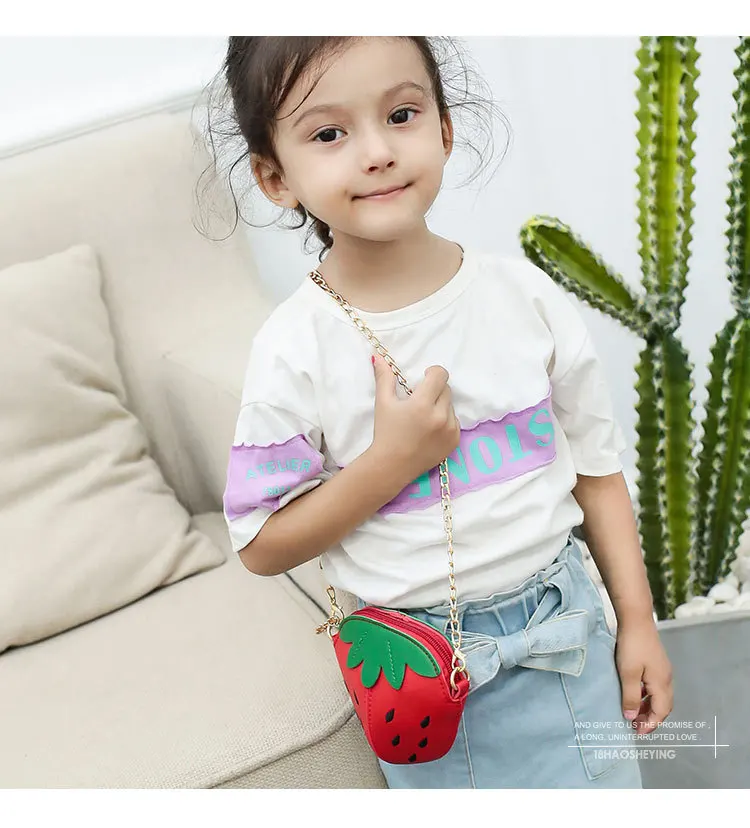 Cute Strawberry Baby Girls Crossbody Bags Boys Small Purse Pouch Kids Handbags Lovely Children's PU Leather Mini Shoulder Bag