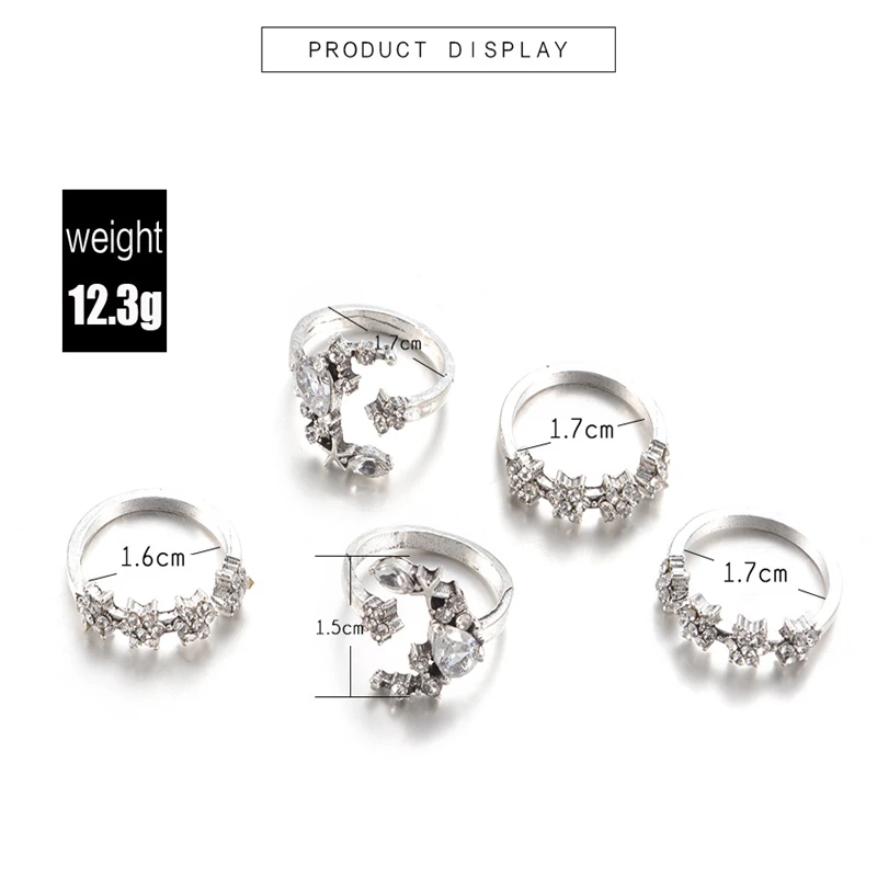 Модные посеребренные кольца для женщин набор колец с Луной и цветком женское