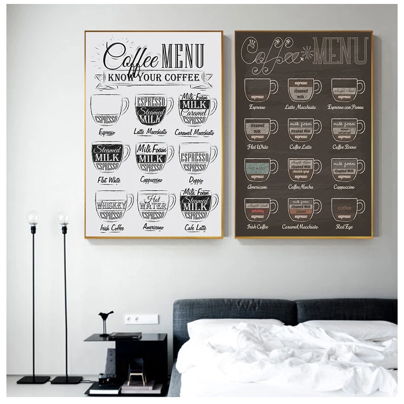 Coffee Menu Prints Vintage Style Chalkboard Poster Cafe Wall Art Decor Canvas Painting Retro Picture Shop Decoration | Дом и сад