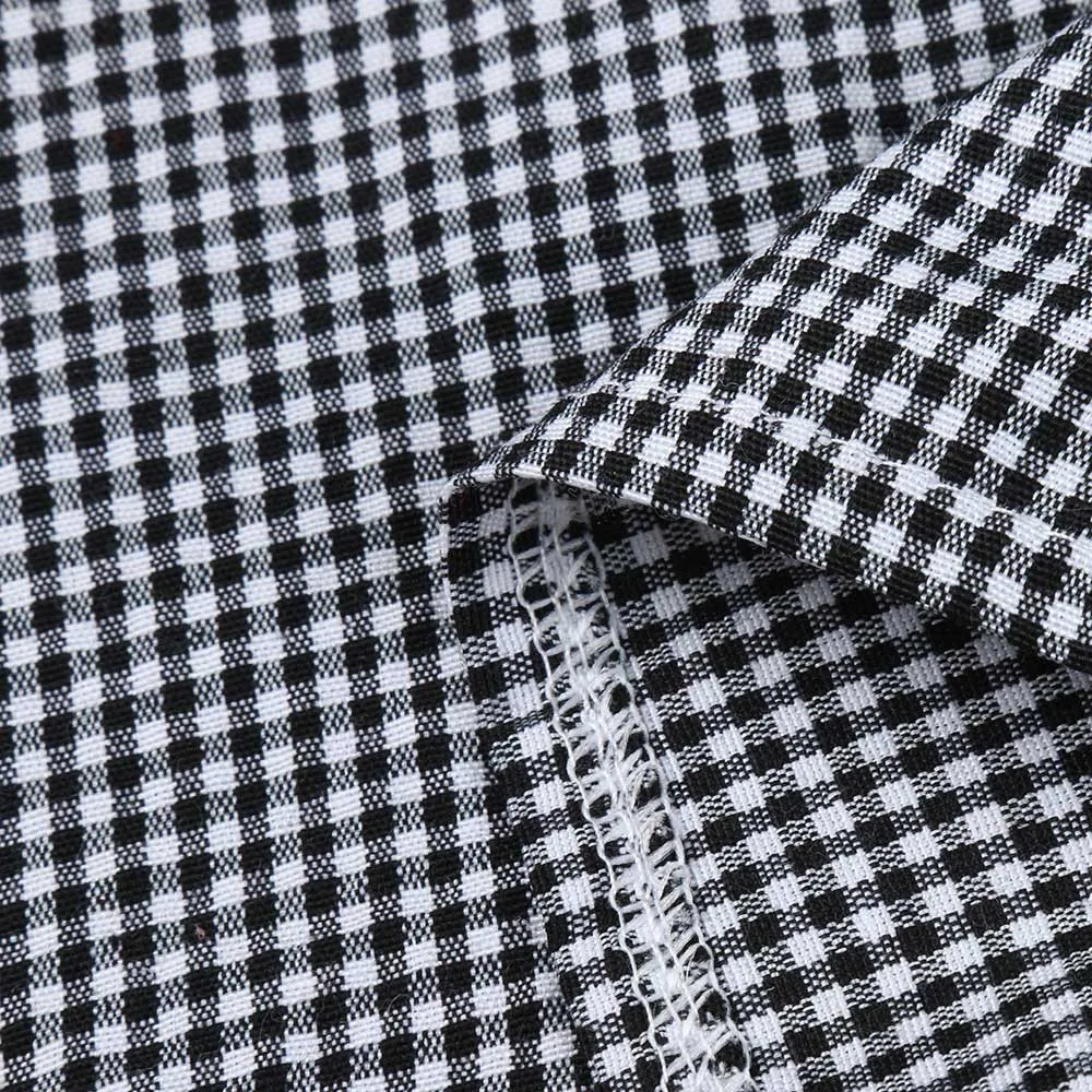 Женское платье с коротким рукавом Vadim круглым вырезом клетчатое хлопковое