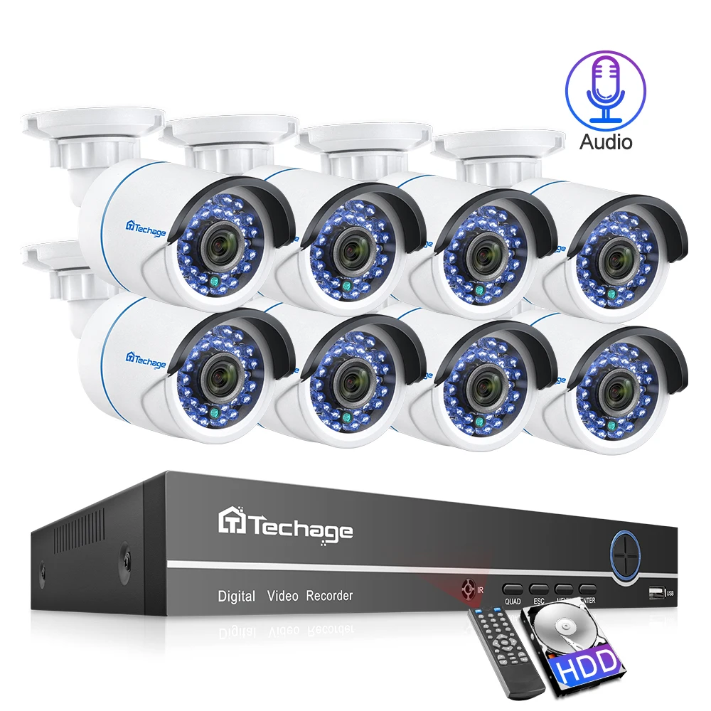 Techage 8CH POE 1080P IP камера CCTV безопасности NVR система 2mp Аудио Звук комплект видеонаблюдения Открытый HD P2P домашний видео комплект 2 ТБ HDD