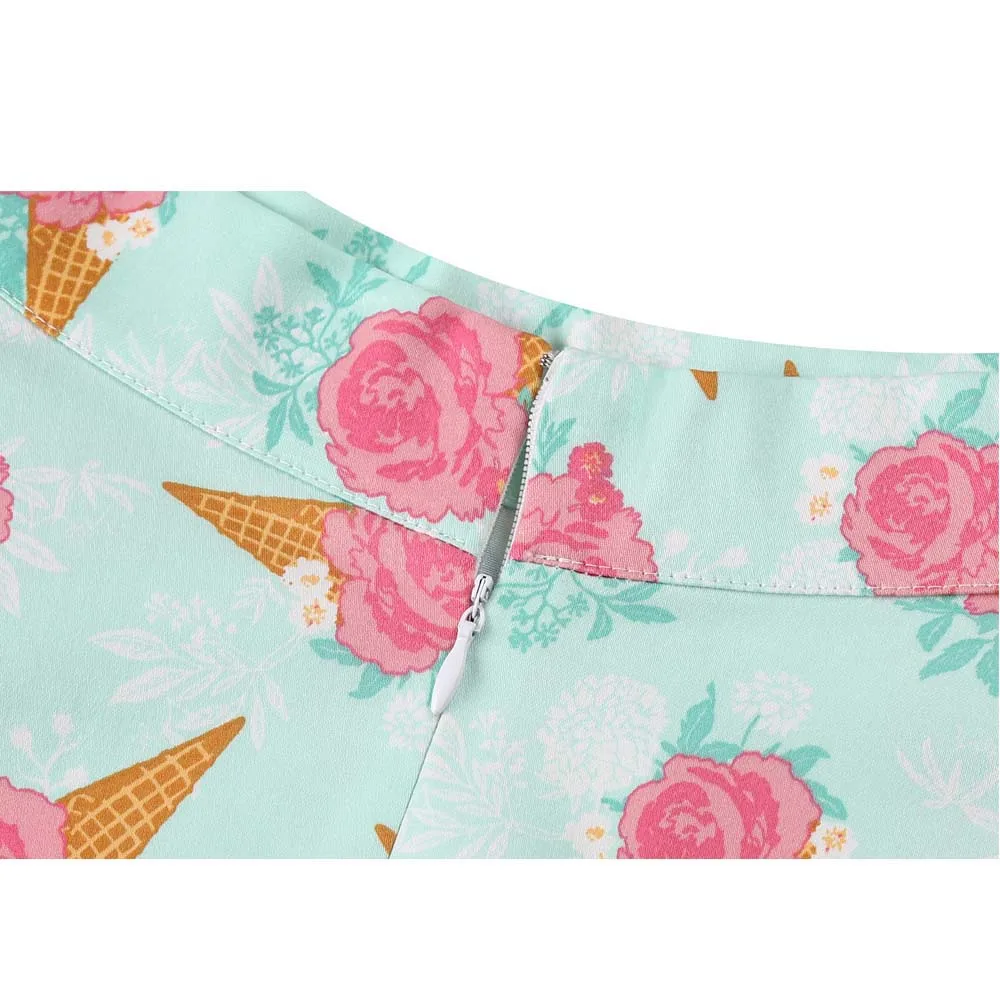 50s Винтаж женские букет в ретро стиле Цветочный принт Высокая Талия Миди юбки до