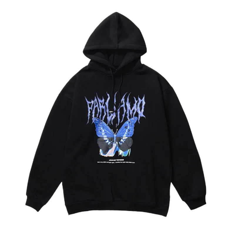 Толстовка мужская оверсайз в стиле хип хоп уличная одежда с принтом бабочки