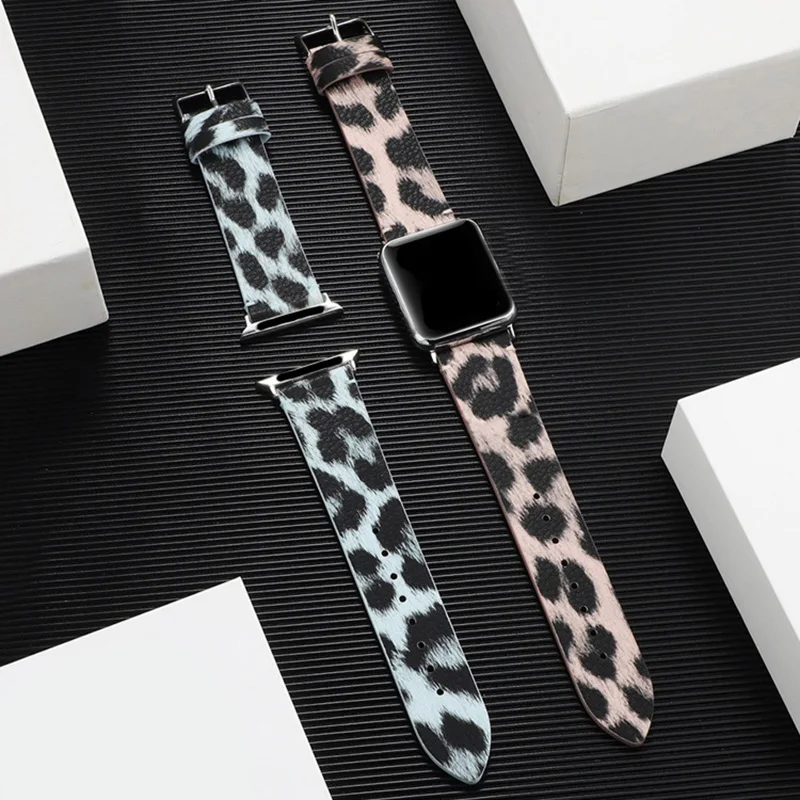 

High Quality Leopard Print Leather Band for Apple Watch SE 40mm 44mm 38mm 42mm Strap for iWatch Series 6 5 4 3 2 1 Bracelet Belt