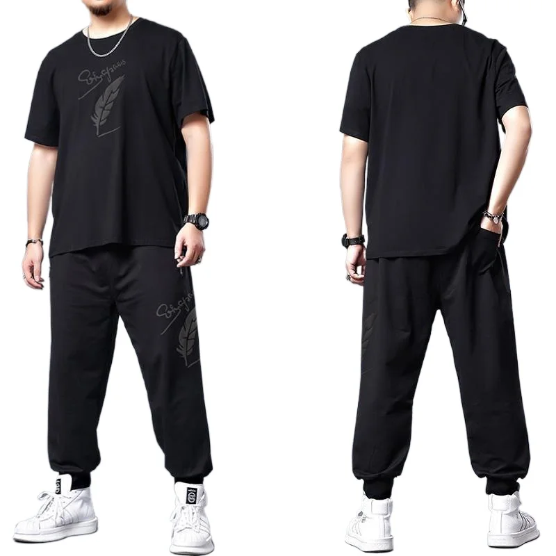 

Летний спортивный костюм из ледяного шелка, мужской свободный костюм с большим коротким рукавом, Модный повседневный мужской спортивный ко...