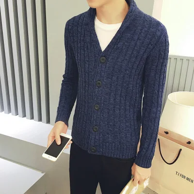 Мужской трикотажный кардиган повседневный Однотонный свитер с V образным