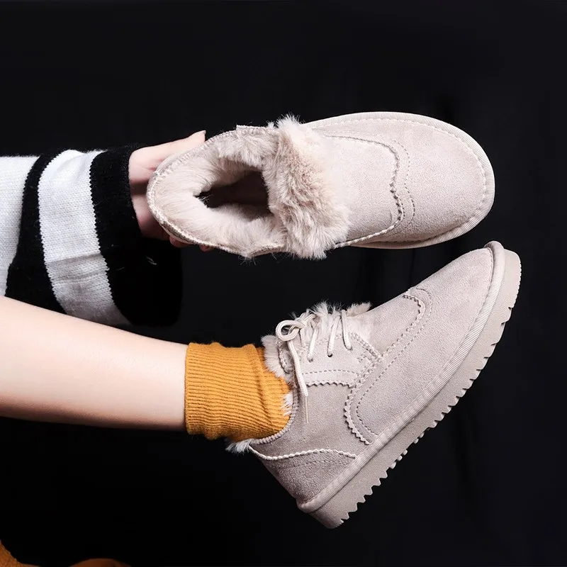 

Winter 2021 Women's Boots Snow Boots Short Flat-heeled Platform Suede Baroque Style Lining Plus Velvet Leisure