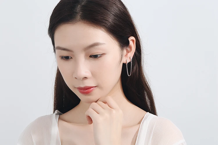 ANENJERY 1PC New 925 Sterling Silver Double Ear Hole Chain Hoop Earring For Women Minimalist Jewelry Dropshipping S-E971