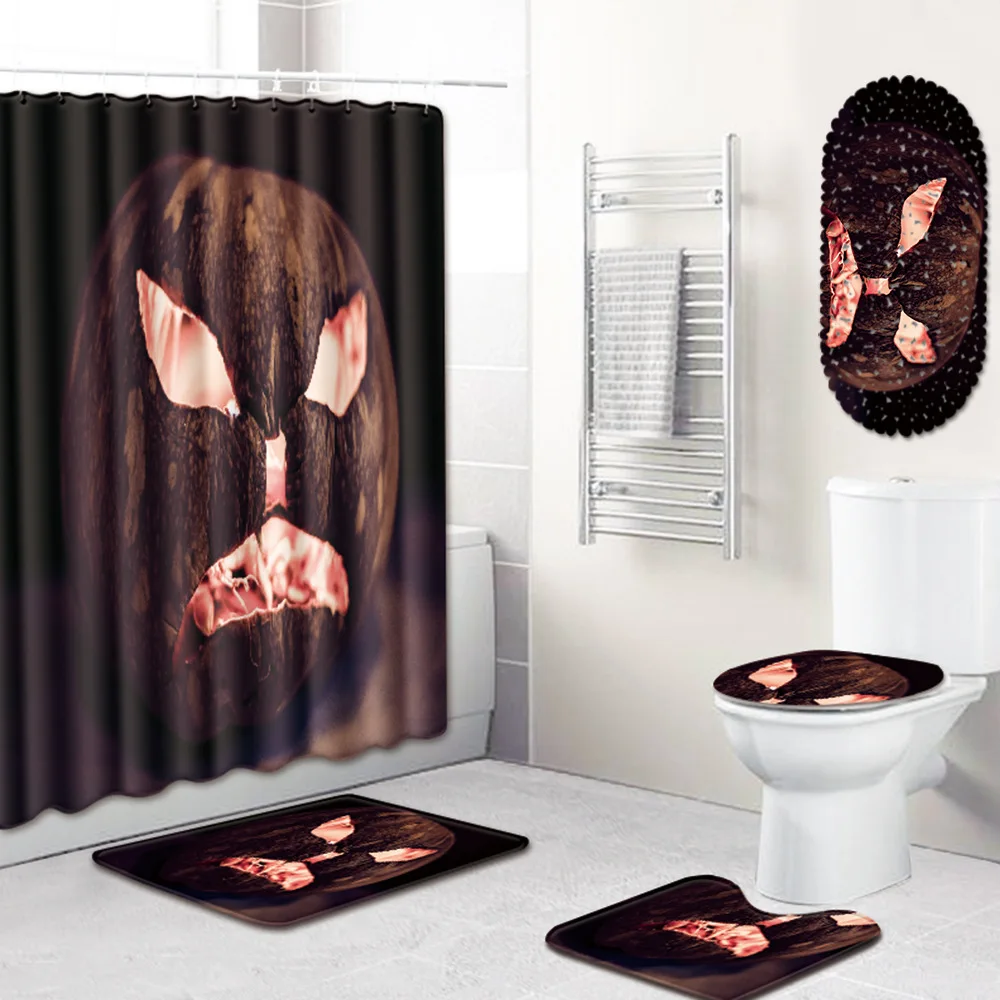 

Halloween Shower Curtain Bathroom Mat Five-Piece Bathroom Toilet Carpet Shower Mat bathroom rug set toilet mat set