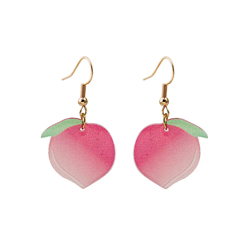 

2021 Summer Hot Korean Acrylic Trendy Pink Peach Drop Earrings For Women Girls Cute Sweet Jewelry Gift Fashion Fruit Pendants